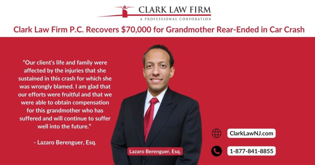 $70,000 Settlement for Grandmother Rear-Ended in Car Crash in Newark, NJ